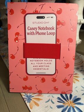 Studio Casey Cherry Notebook in Pink with Red Phone Loop